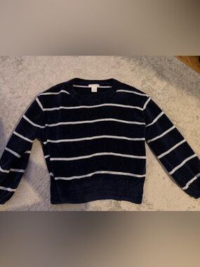 Luv Lane Striped Crewneck Sweater - Navy and White